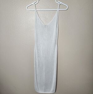 Womens |S| Beige Lightweight Open Knit Side Slit Knee Length Tank Cover-Up